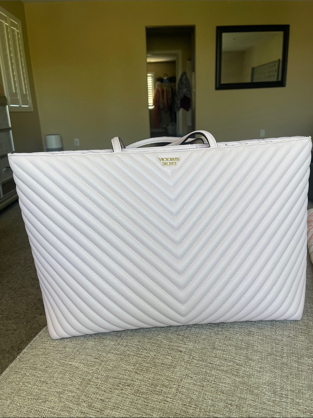 Victoria's Secret Quilted Chevron Tote in Light Pink